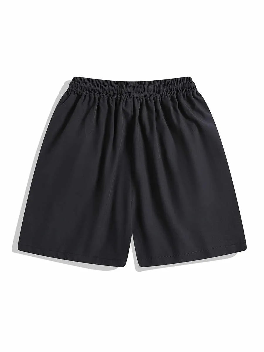 Men's black and grey quick-drying sports shorts with elastic waist and contrast colour panels for training