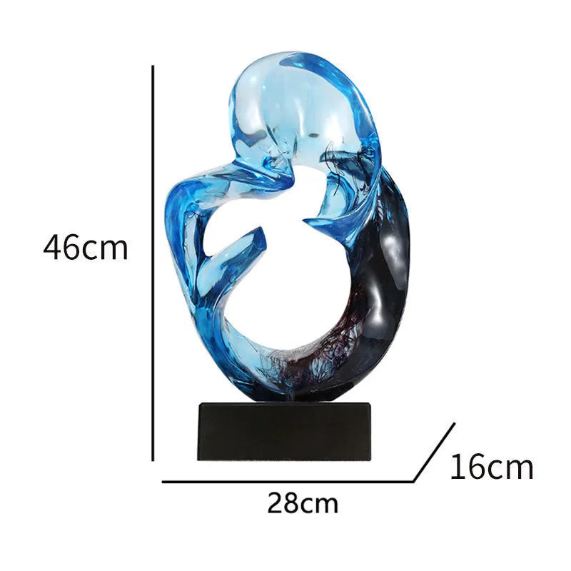 Transparent resin modern sculpture ornament in orange red colour on display surface