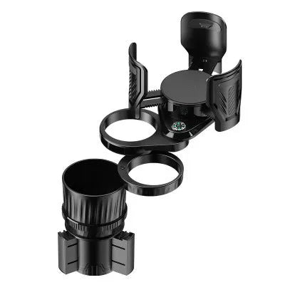 Adjustable car cup holder with retractable base in carbon fibre black finish