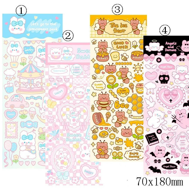 Pack of colourful PVC cartoon stickers for decorating notebooks and diaries.
