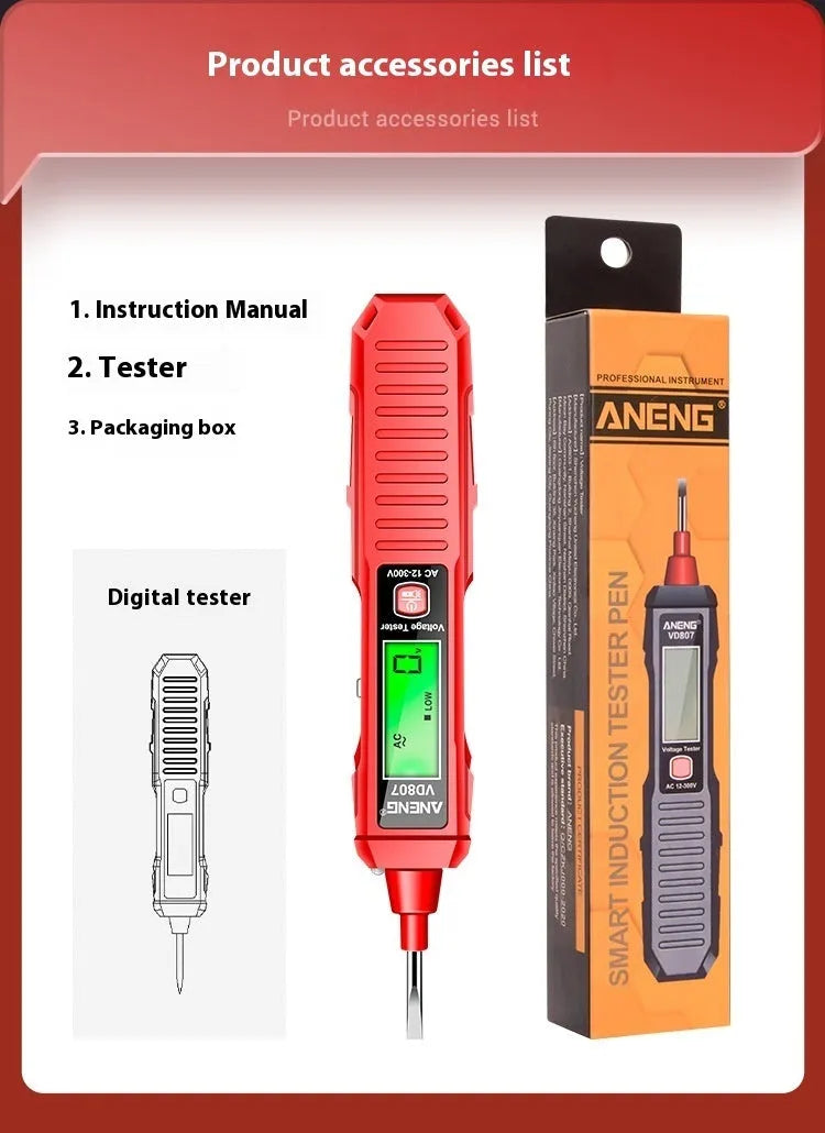 Portable high-sensitivity zero line detection pen with LCD display and plastic body in black colour
