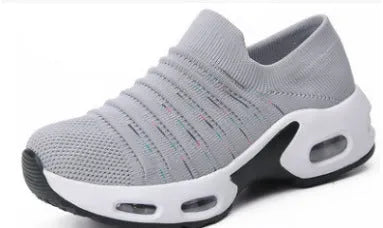 Plus size fly-knit sock shoes in black with stretch mesh upper and round toe
