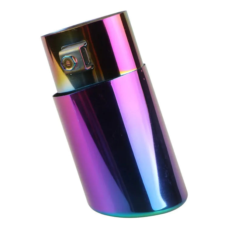 Stainless steel car modification tailpipe in 140mm length, showing straight and curved style options