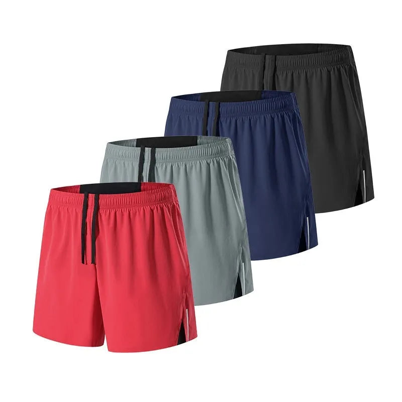 Men's loose fit off-road running shorts in black, shown from front and side.