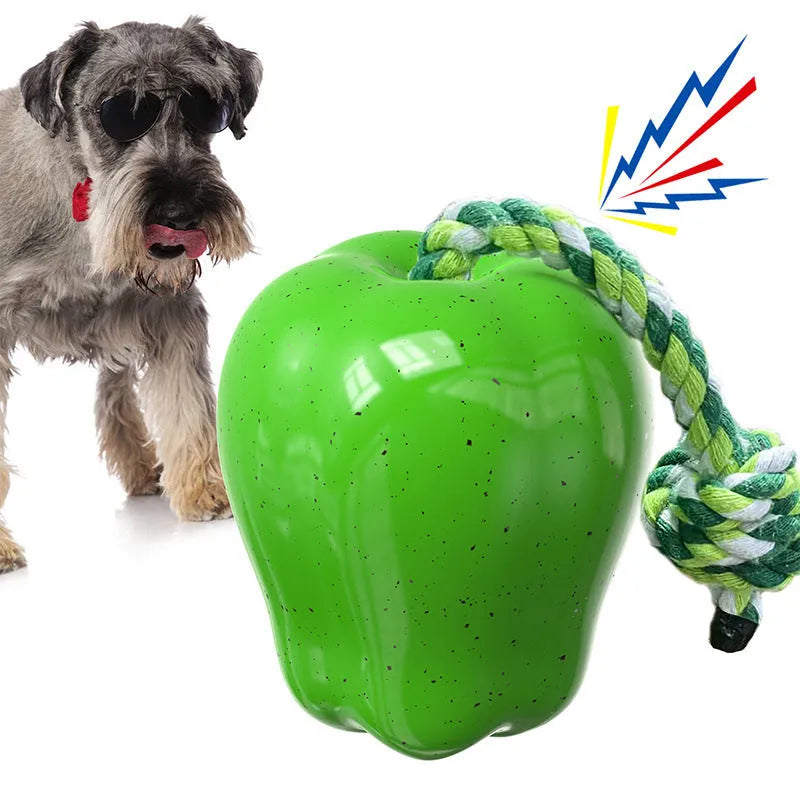 Plastic food dropping ball dog molar toy in green and red colour options