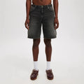 Men's loose straight leg jeans in light blue, black, and grey colour options