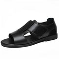 Men's black and brown Roman-style casual leather sandals with open toe and rubber sole