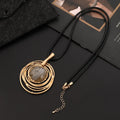 Women's gold geometric plaid pendant necklace with snakeskin wax rope chain, adjustable 51-80cm