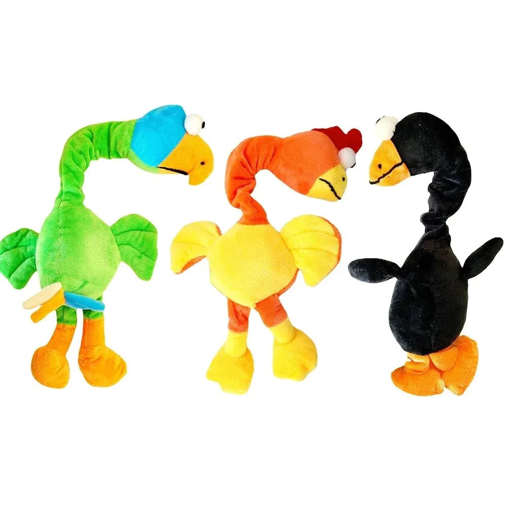 Bite-resistant screaming chicken squeaky rubber dog toy in green colour, approx 15cm long.
