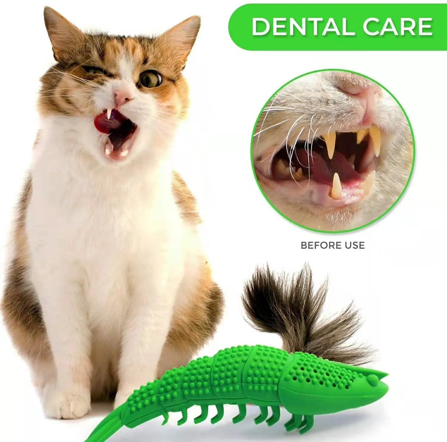 Blue catnip toy with bell for 360 degree teeth cleaning, hard rubber construction