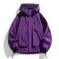 Men's black hooded waterproof windproof jacket with long sleeves, shown on a model.