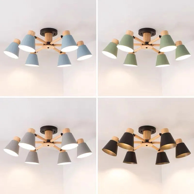 Nordic isn macaron ceiling pendant lamp with ironwood construction in multiple colour options