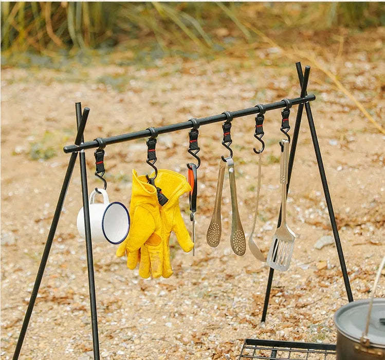 Outdoor camping aluminium alloy foldable clothes drying rack with hooks and top tray