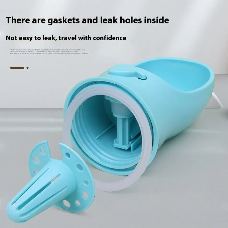 Portable two-in-one dog drinking cup with removable food bowl in blue colour