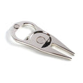 Zinc alloy golf ball marking fork with bottle opener in green, black, or silver colour options