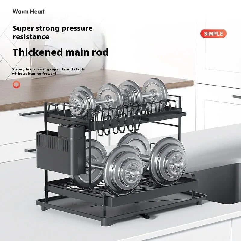 Double-layer kitchen storage rack with removable draining function in modern simplicity design