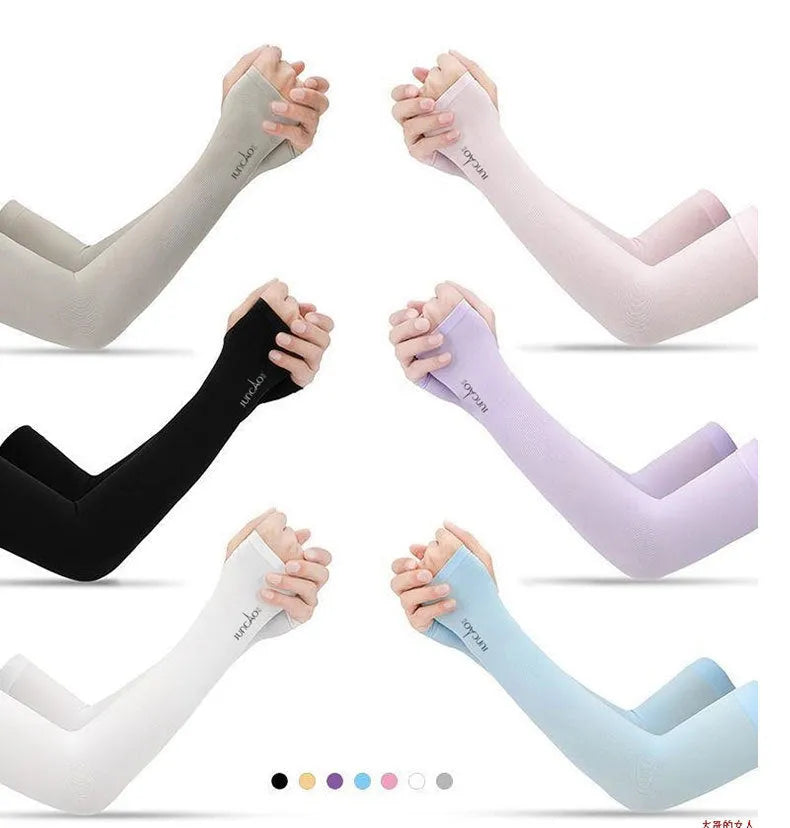 Nylon sun protection oversleeves in five colours with open-finger design for driving