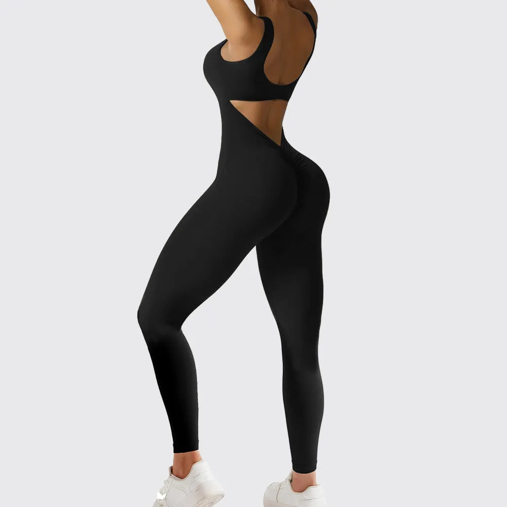 Women's sleeveless flare jumpsuit for yoga in polyester with high elasticity and fashionable waist