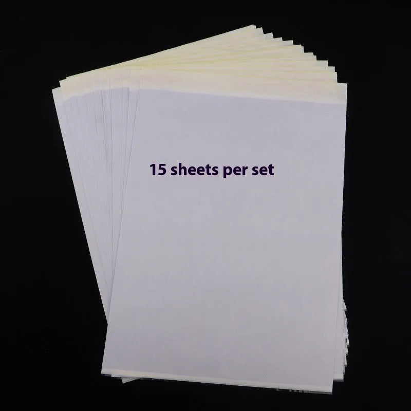 A4 tattoo transfer paper packs for use with transfer paste gel, showing hand-drawn line art.