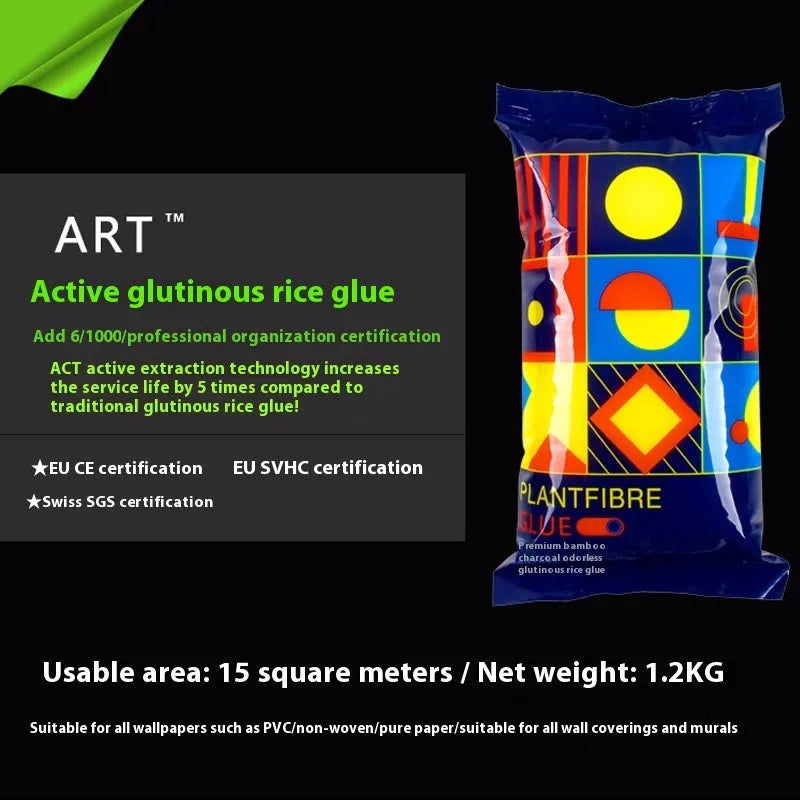 Three rolls of Glue E low-odour, formaldehyde-free wallpaper adhesive with glutinous rice formula.