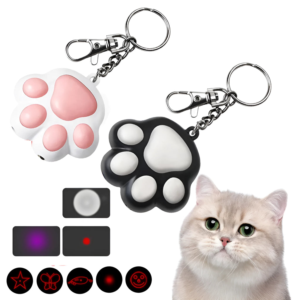 Infrared cat teaser toy with key chain lighting function in black or pink plastic construction
