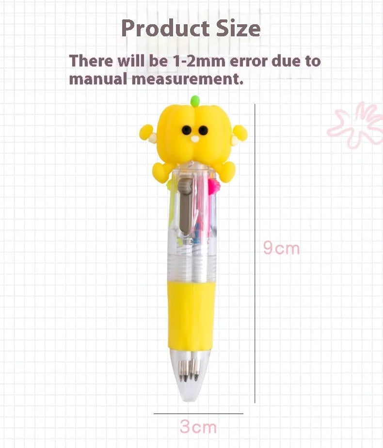 Four-colour press ballpoint pen with cartoon design and 0.7mm bullet tip