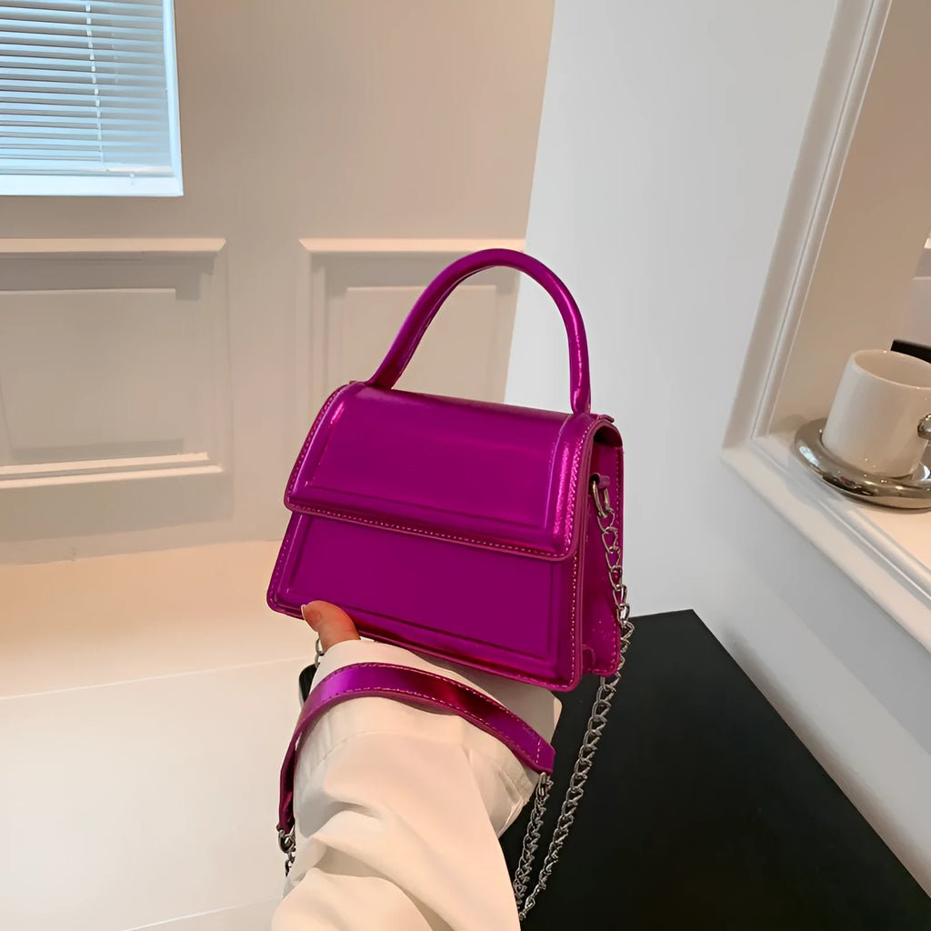 Retro PU leather crossbody shoulder bag in horizontal square shape on display