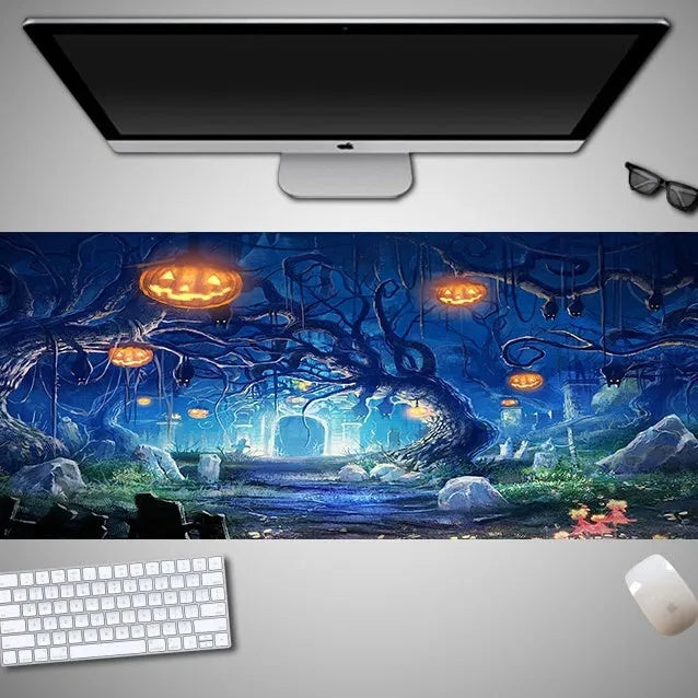 Oversized Halloween mouse pad with rubber cloth surface and non-slip backing in large gaming dimensions