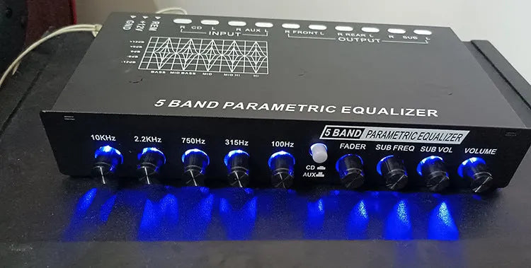 Car audio EQ tuning frequency division amplifier in black with control panel