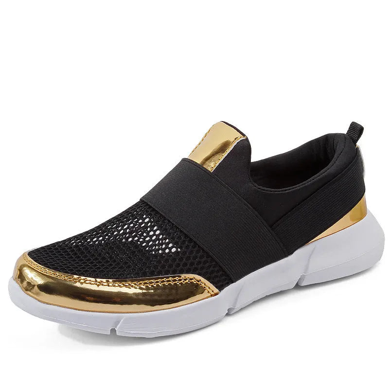 Women's blue breathable sneakers with mesh interior and low-top design on indoor surface
