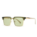 Men's square sunglasses with plastic frames showing six colour options on display
