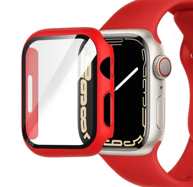PC tempered film watch case for Apple Watch, transparent, showing slim profile and cutouts