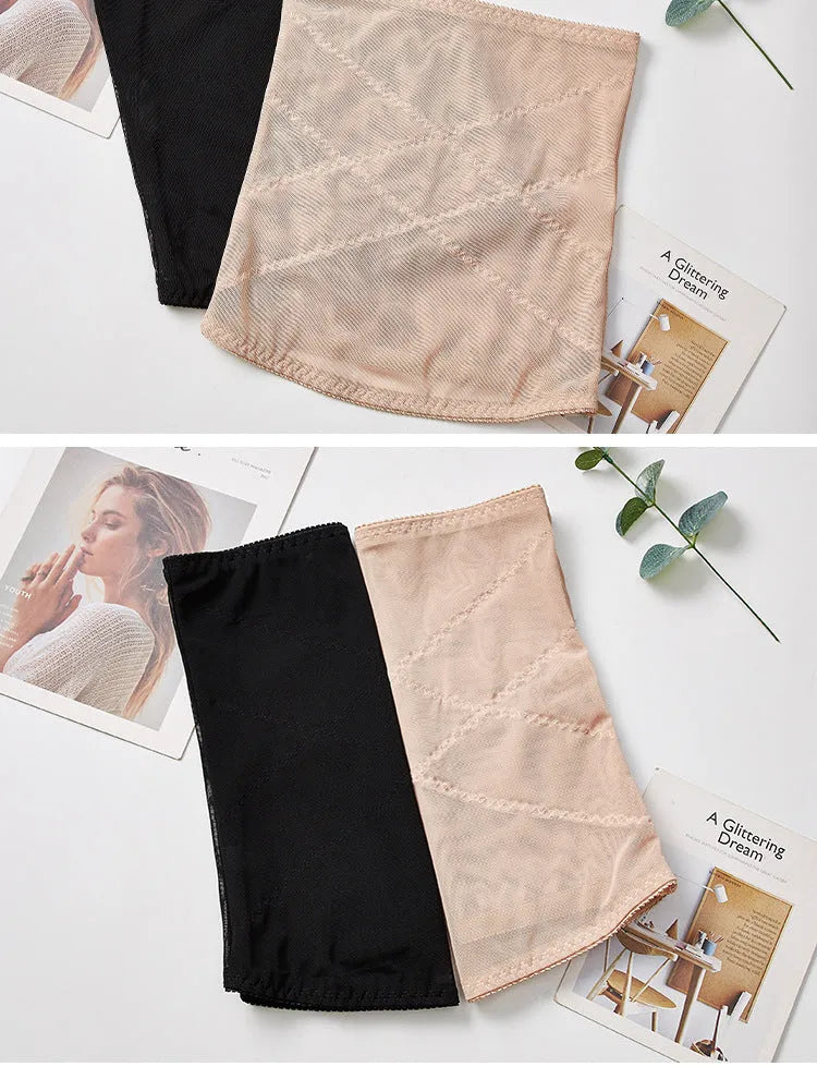 Black mesh belly band with cross waistband design for postpartum waist trimming and tummy slimming