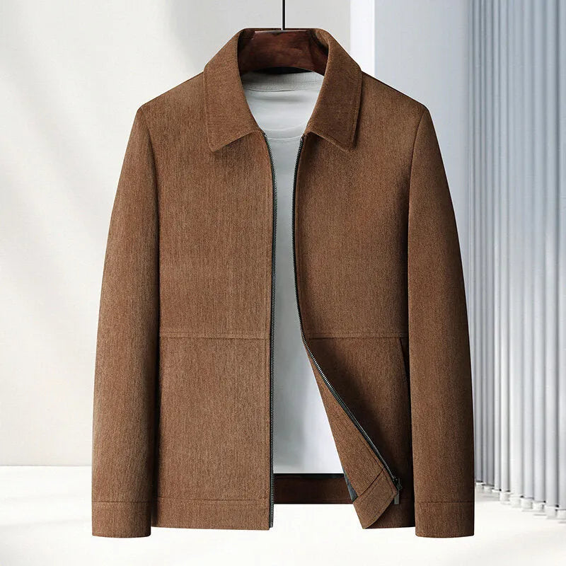 Men's slim fit lapel collar casual coat in thickened Vinylon fabric, shown in dark blue colour.