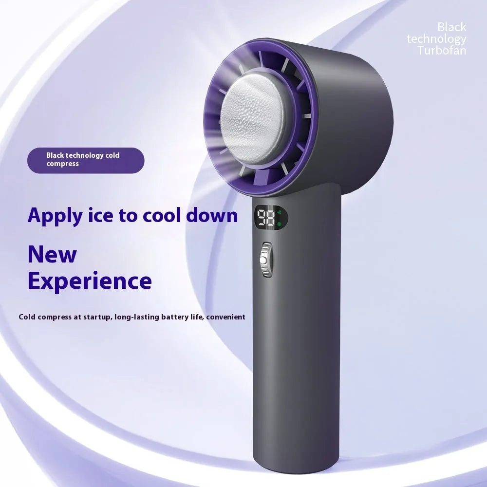 Portable handheld turbo fan with semiconductor refrigeration, 3000mAh battery, adjustable wind speeds, in white