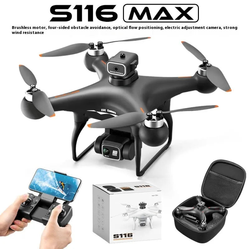 S116 black brushless UAV drone with obstacle avoidance sensors and HD camera