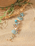 Women's alloy bracelet with a boat anchor charm, starfish, and rhinestones in turquoise, red, or blue.