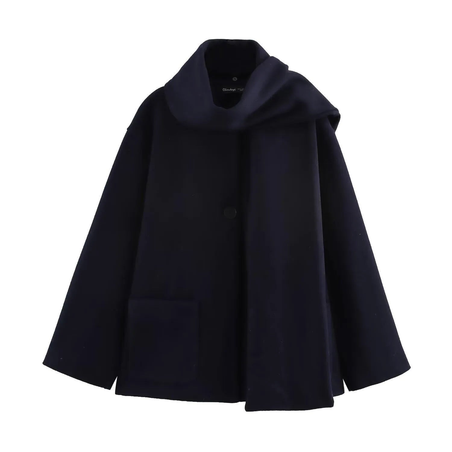 Women's long camel coat with a detachable artificial fur collar in a street fashion style.