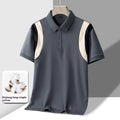 Men's business lapel cotton T-shirt with striped pattern and short sleeves in loose Korean style fit