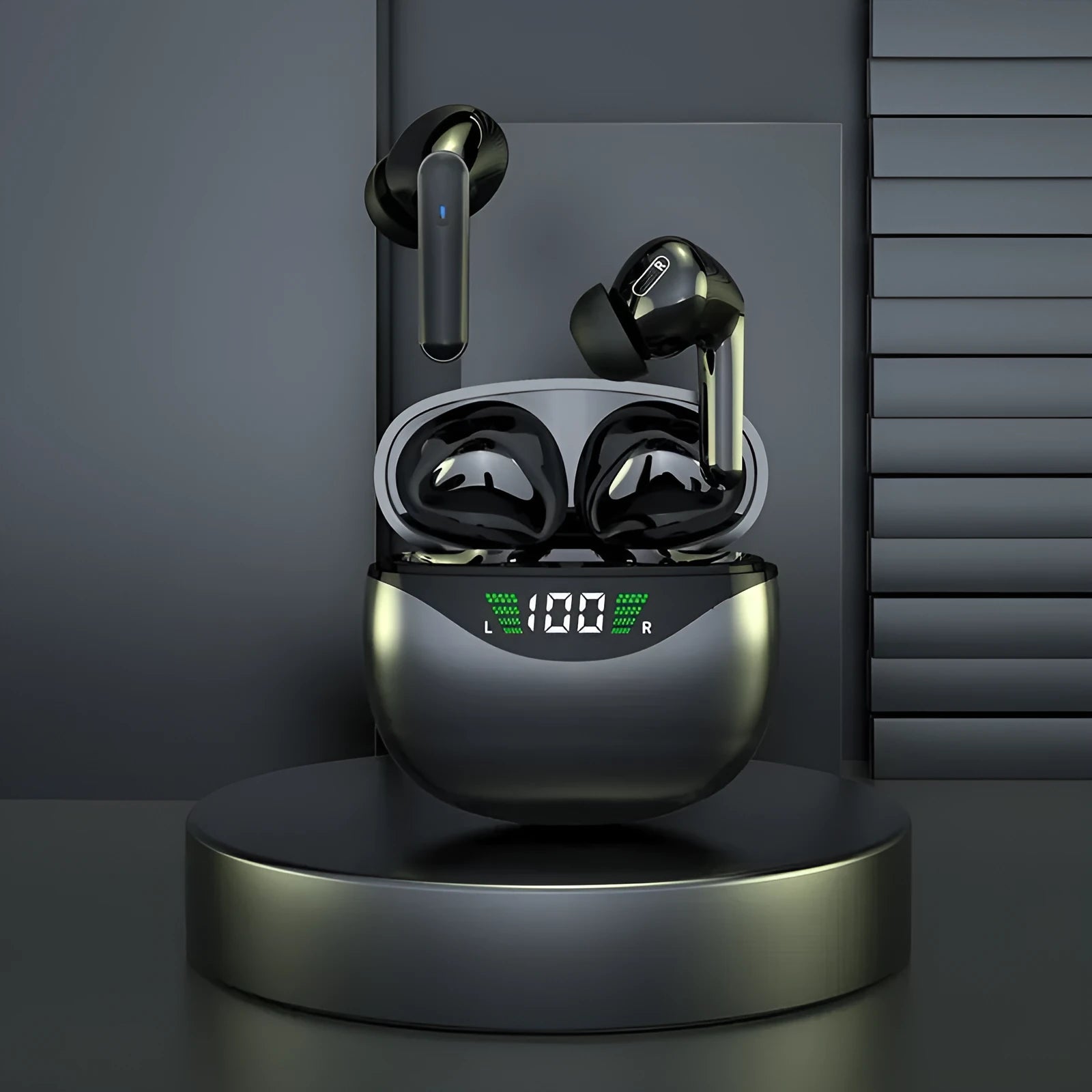 Black wireless Bluetooth earplug headset with PC+ABS body and Jerry chip
