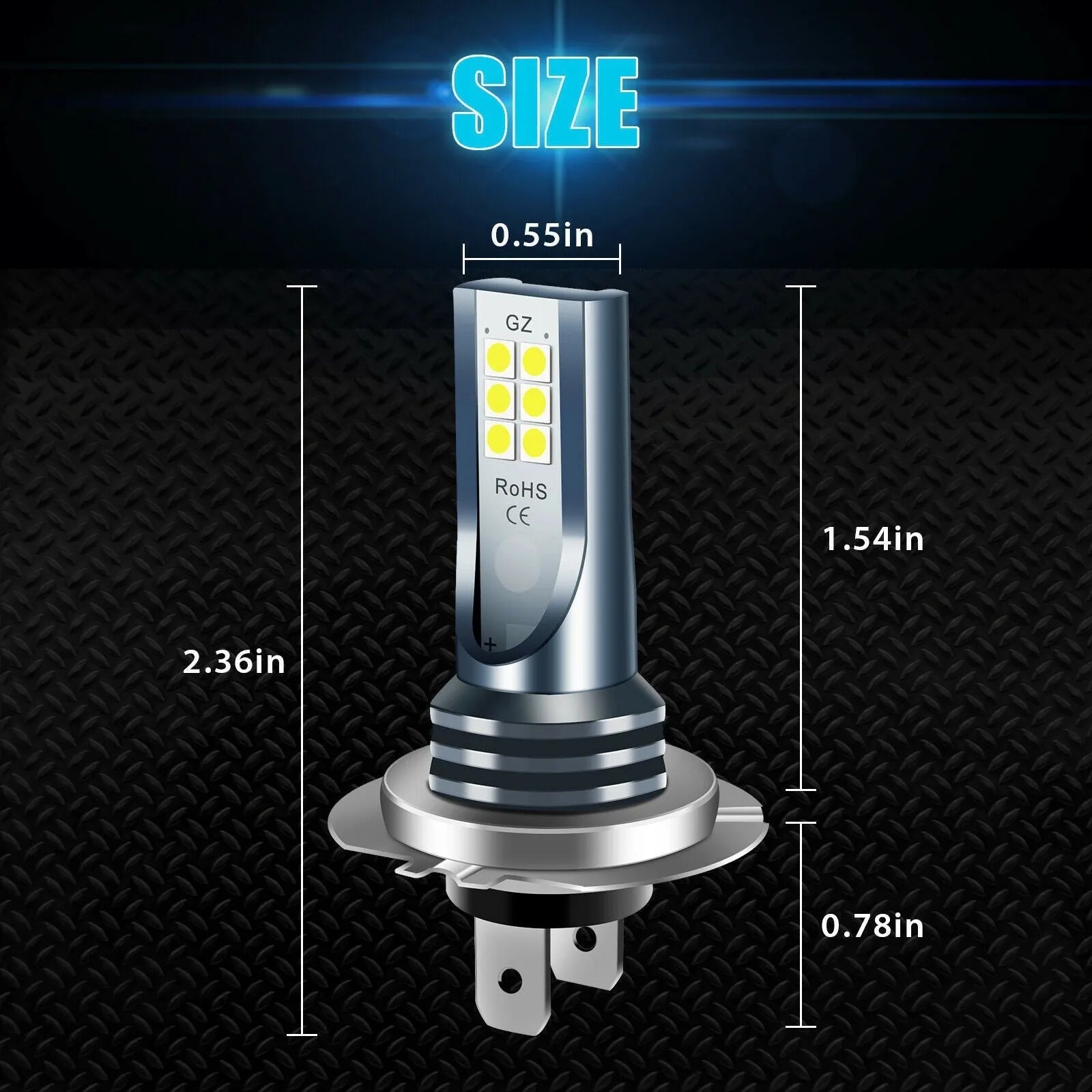 Close-up of a 12 SMD LED car fog light bulb with aluminium housing for H7 9005 H11 fitment.
