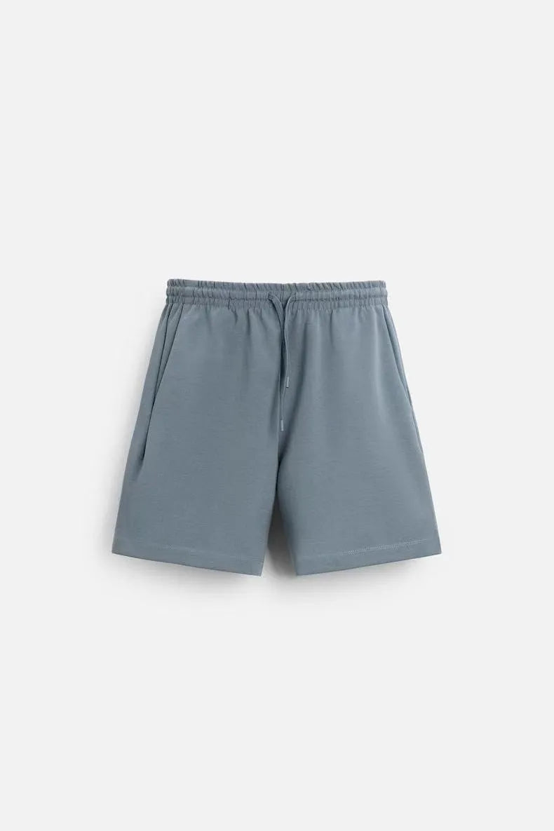 Double-sided cloth texture polyester short sleeve and shorts set in loose fit