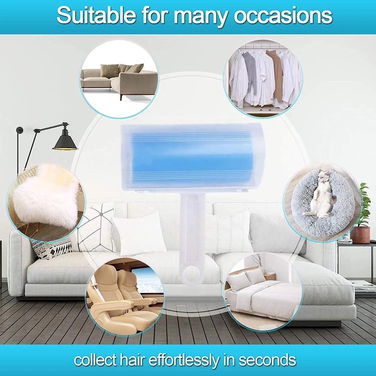 Reusable washable lint roller with protective cover for pet hair removal.