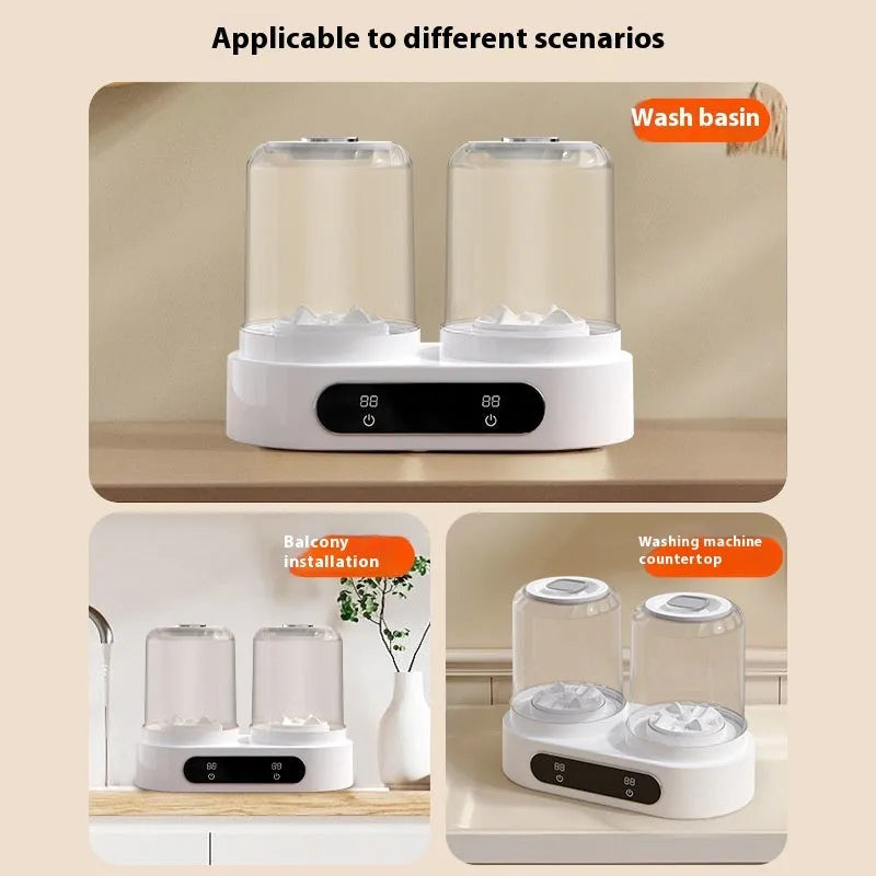White double bucket USB mini underwear washing machine with mechanical controls