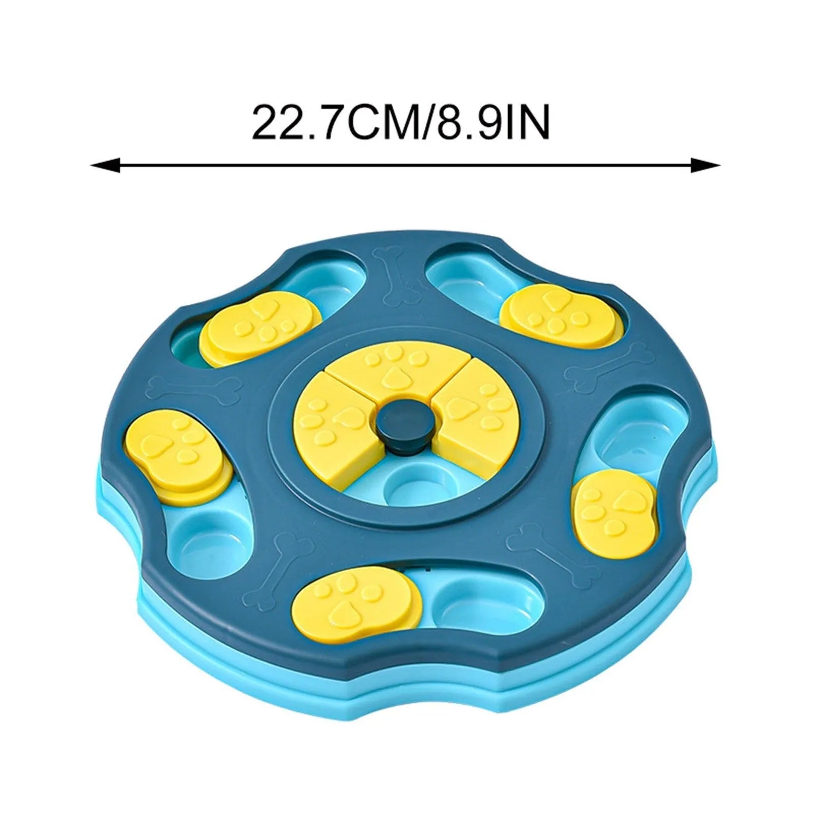 Blue durable dog puzzle feeder toy for aggressive chewers, shown as a 2-in-1 interactive food box and game.