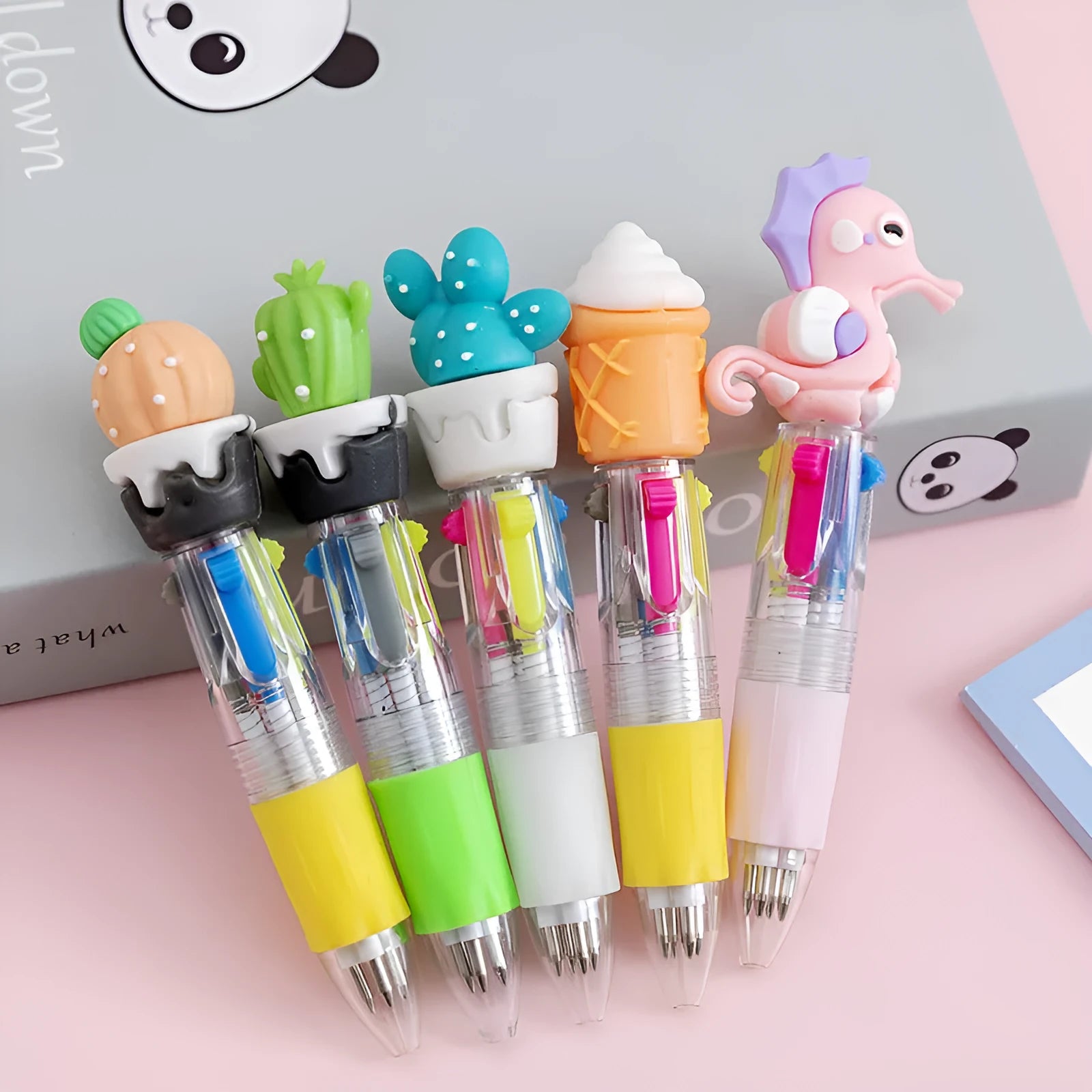 Four-colour press ballpoint pen with cartoon design and 0.7mm bullet tip