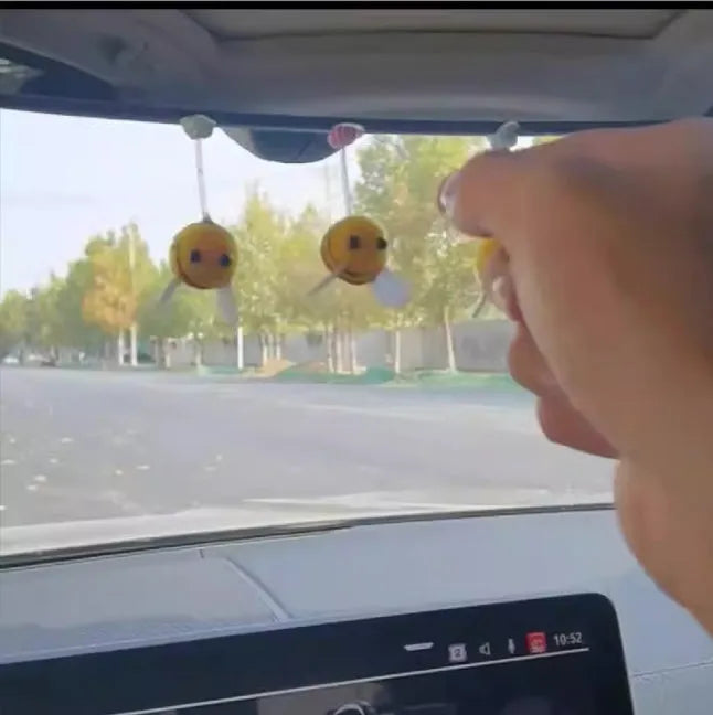 Small yellow and black swing spring bee car decoration made from fur material