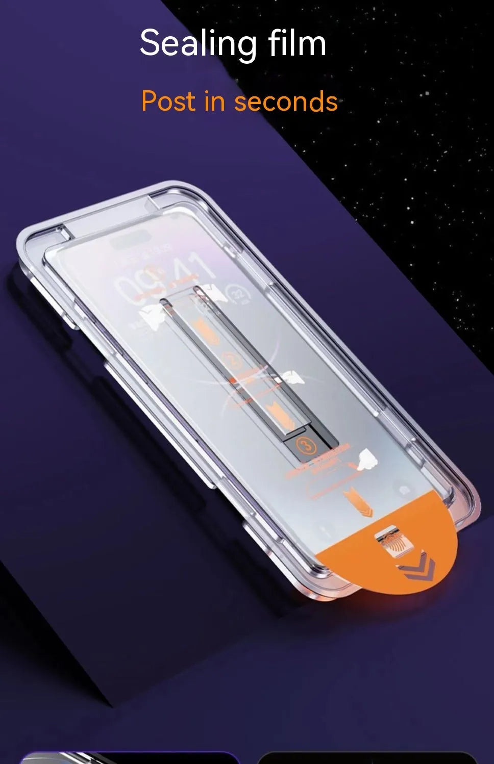 iPhone tempered glass privacy screen protector showing dust-free warehouse design and packaging.