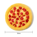Yellow pizza design dog chewing toy with pepperoni and cheese details, 4 inches diameter
