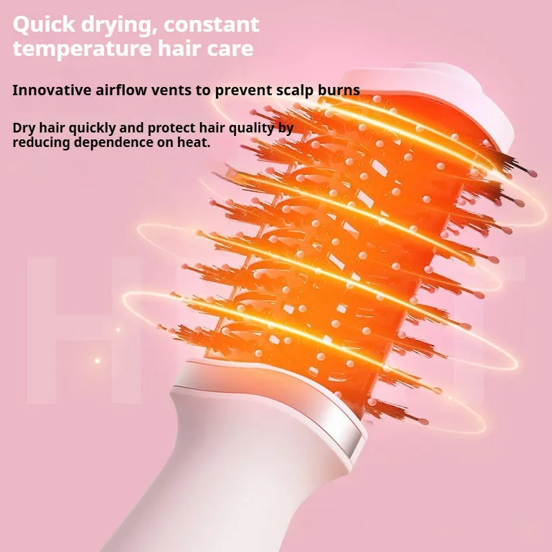 Pink multifunctional hair dryer dual-use comb and curling comb with constant temperature feature